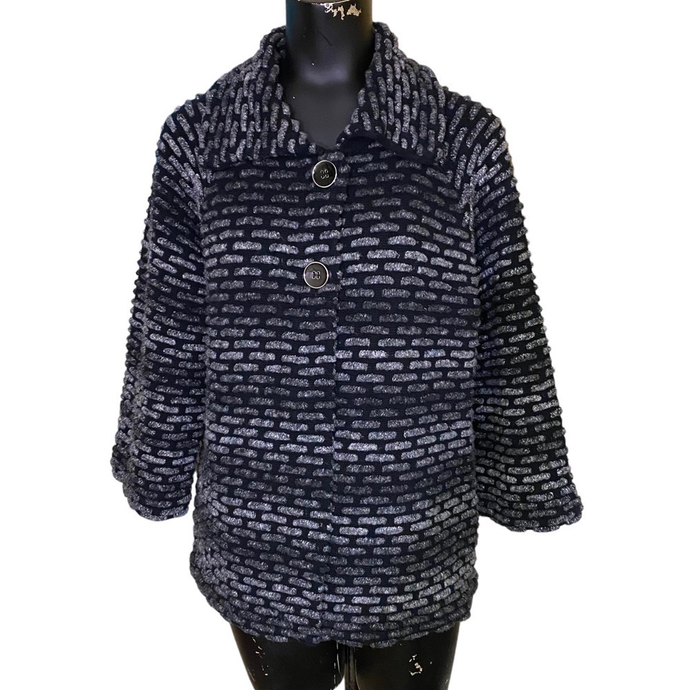 JM Collection Black Gray Cotton Blend Short Coat Size Medium